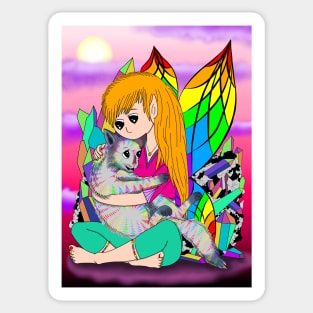 Rainbow quartz fairy and cat friend Sticker